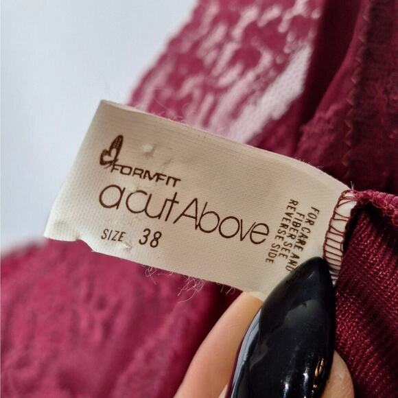 Vintage 80s Formfit Teddy Romper Large 38 Lace Nylon Silky Nightie Burgundy Wine - Picture 3 of 9